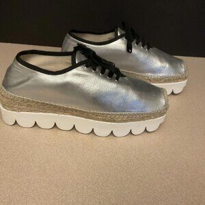 Womens MARNI Fisherman Silver Lace Up Platform Wedge Espadrilles. Size 38-US 8.